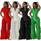 Short Sleeve Tassel Loose Pants Bodycon Jumpsuit MUE-8063