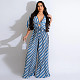 Fashion Women Prints V-neck Pleated Long Jumpsuit YF-10705