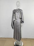 2024 Loose Satin Cape Top 2-piece Dress Set MUE-8058