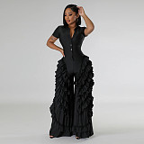 Short Sleeve Tassel Loose Pants Bodycon Jumpsuit MUE-8063