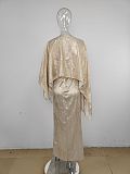 2024 Loose Satin Cape Top 2-piece Dress Set MUE-8058