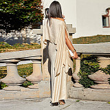 2024 Loose Satin Cape Top 2-piece Dress Set MUE-8058