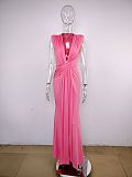 Deep V-Neck Long Dress Solid Color Sleeveless Maxi Dress Women Bodycon MUE-8060