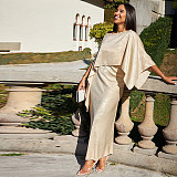 2024 Loose Satin Cape Top 2-piece Dress Set MUE-8058