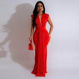 Deep V-Neck Long Dress Solid Color Sleeveless Maxi Dress Women Bodycon MUE-8060