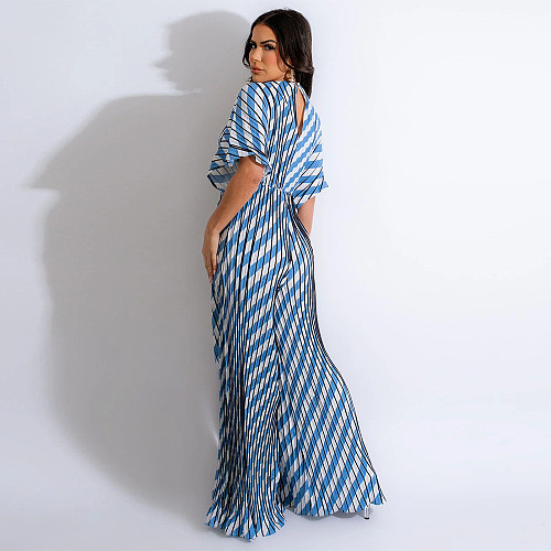 Fashion Women Prints V-neck Pleated Long Jumpsuit YF-10705