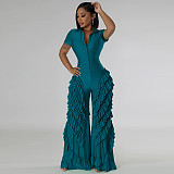 Short Sleeve Tassel Loose Pants Bodycon Jumpsuit MUE-8063