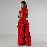 Short Sleeve Tassel Loose Pants Bodycon Jumpsuit MUE-8063