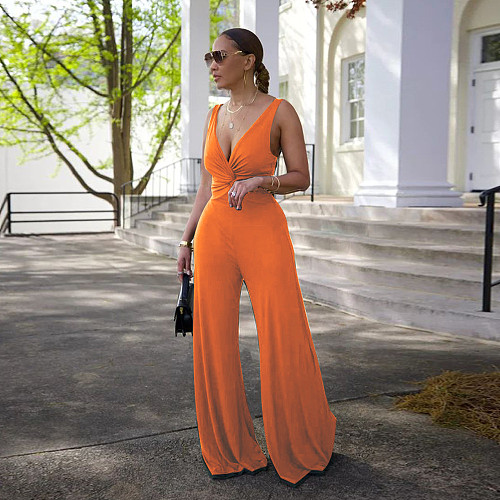 Sexy Deep-V Backless Solid Color Women Long Jumpsuit YF-10746