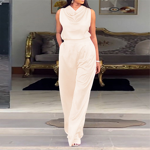Fashion Women Sleeveless Solid Color Long Pants Suits YF-10739