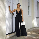 Sexy Deep-V Backless Solid Color Women Long Jumpsuit YF-10746