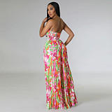 Sexy Strapless Backless Printed Pleated Wide-leg Jumpsuit YF-10460