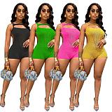 Women Solid Color Hollow-out Backless Sleeveless Knitted Breathable Romper TR-1305