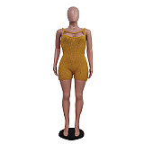 Women Solid Color Hollow-out Backless Sleeveless Knitted Breathable Romper TR-1305