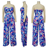 Sexy Strapless Backless Printed Pleated Wide-leg Jumpsuit YF-10460