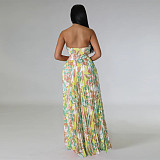 Sexy Strapless Backless Printed Pleated Wide-leg Jumpsuit YF-10460