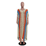 Sexy Hollow-out Stripes Tassel Knitted Long Beach Dress TR-1302