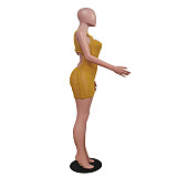 Women Solid Color Hollow-out Backless Sleeveless Knitted Breathable Romper TR-1305