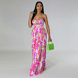 Sexy Strapless Backless Printed Pleated Wide-leg Jumpsuit YF-10460