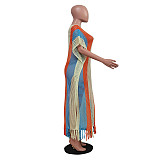 Sexy Hollow-out Stripes Tassel Knitted Long Beach Dress TR-1302