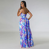 Sexy Strapless Backless Printed Pleated Wide-leg Jumpsuit YF-10460
