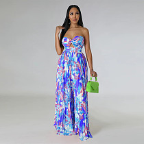 Sexy Strapless Backless Printed Pleated Wide-leg Jumpsuit YF-10460