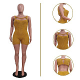 Women Solid Color Hollow-out Backless Sleeveless Knitted Breathable Romper TR-1305