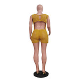 Women Solid Color Hollow-out Backless Sleeveless Knitted Breathable Romper TR-1305