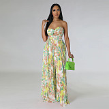 Sexy Strapless Backless Printed Pleated Wide-leg Jumpsuit YF-10460