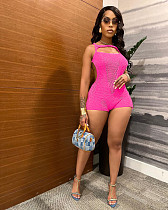 Women Solid Color Hollow-out Backless Sleeveless Knitted Breathable Romper TR-1305