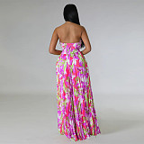 Sexy Strapless Backless Printed Pleated Wide-leg Jumpsuit YF-10460