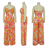 Sexy Strapless Backless Printed Pleated Wide-leg Jumpsuit YF-10460