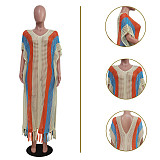 Sexy Hollow-out Stripes Tassel Knitted Long Beach Dress TR-1302