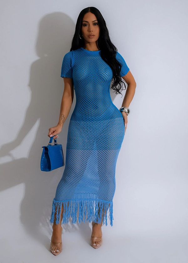 Sexy Hollow Out Women Gradient Color Knit Beach Long Dress TR-1306