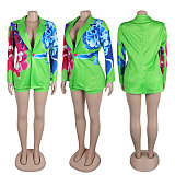 Fashion Print Women Blazer Shorts 2 Pieces Suit NY-10755