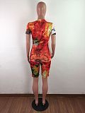 Fashion Tie-Dye Round Neck Short-sleeved T-shirt Shorts Two-piece Set With Mask LX-2075