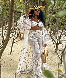 Sexy Bra+Long Sleeve Robe+Wide Leg Pants 3 Pcs Set MK-3172