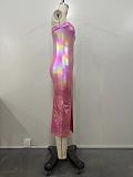 Sexy Women PU Strapless Irregular Split Club Dress OD-8662