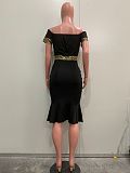 Black Sexy Drop Shoulder Women Short Sleeves Slim Midi Dresses ORY-5259
