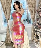 Sexy Women PU Strapless Irregular Split Club Dress OD-8662