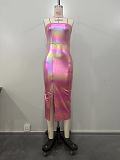 Sexy Women PU Strapless Irregular Split Club Dress OD-8662
