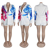 Fashion Print Women Blazer Shorts 2 Pieces Suit NY-10755