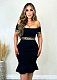Black Sexy Drop Shoulder Women Short Sleeves Slim Midi Dresses ORY-5259