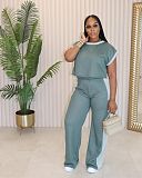 Casual Women Color Matching Short Sleeves Tops And Straight Pants ORY-5261