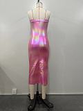 Sexy Women PU Strapless Irregular Split Club Dress OD-8662