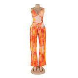 Tie Dye Spaghetti Strap Bodysuit Tassel Pants Set AIL-247