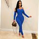 Sexy Strapless Straps Long Sleeves Solid Color Pleated Bodycon Jumpsuit AIL-199