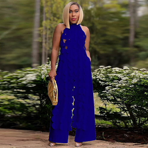 Women Sexy Backless Sleeveless Lace-up Long Tops And Wide-leg Pants Sets YF-10722
