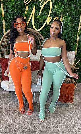 Sexy Straplss Crop Top And Suspender Trousers Women 2 Pieces Sets RS-2408