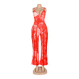 Tie Dye Spaghetti Strap Bodysuit Tassel Pants Set AIL-247